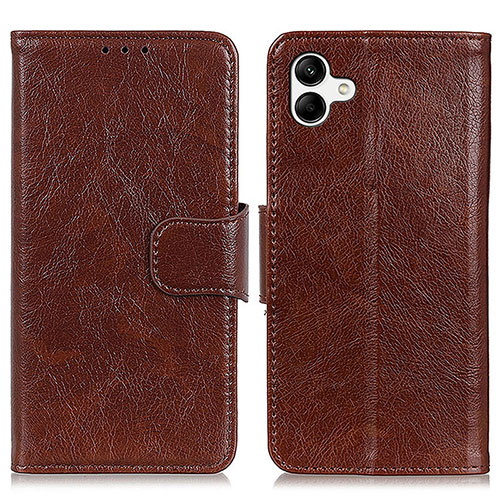 Leather Case Stands Flip Cover Holder N05P for Samsung Galaxy A04 4G Brown