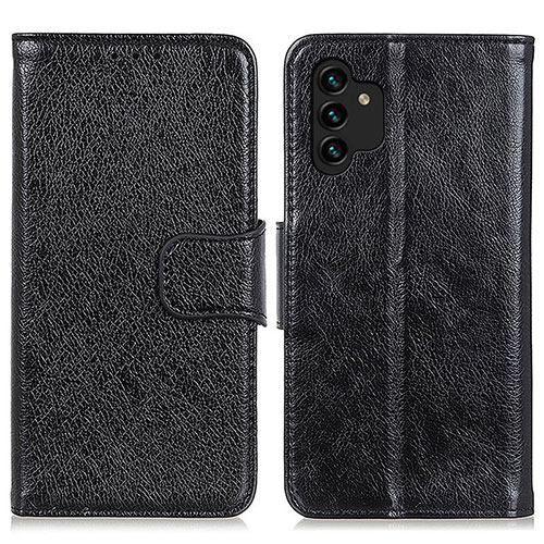 Leather Case Stands Flip Cover Holder N05P for Samsung Galaxy A13 4G Black