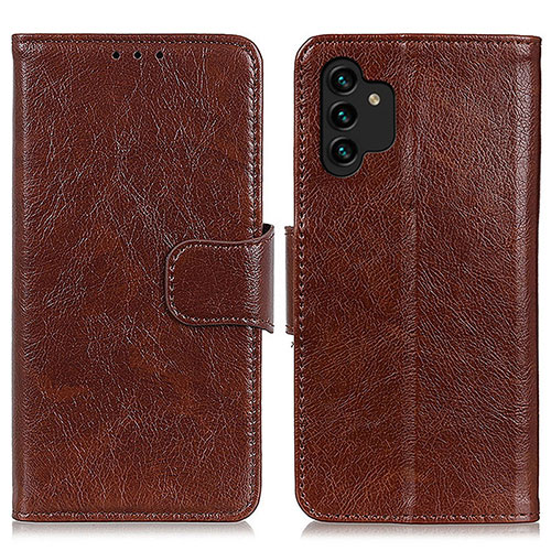 Leather Case Stands Flip Cover Holder N05P for Samsung Galaxy A13 4G Brown