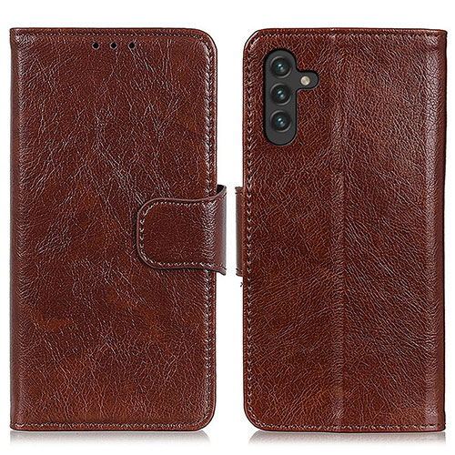 Leather Case Stands Flip Cover Holder N05P for Samsung Galaxy A13 5G Brown