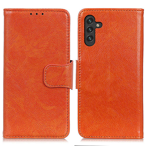 Leather Case Stands Flip Cover Holder N05P for Samsung Galaxy A13 5G Orange