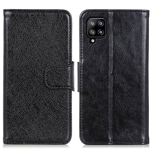 Leather Case Stands Flip Cover Holder N05P for Samsung Galaxy A22 4G Black