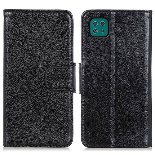 Leather Case Stands Flip Cover Holder N05P for Samsung Galaxy A22 5G Black