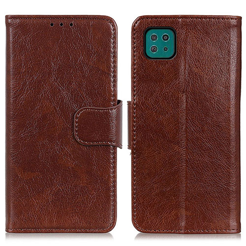 Leather Case Stands Flip Cover Holder N05P for Samsung Galaxy A22 5G Brown
