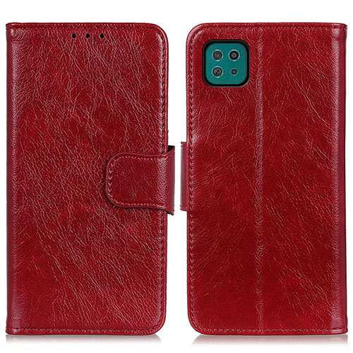 Leather Case Stands Flip Cover Holder N05P for Samsung Galaxy A22 5G Red