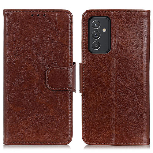 Leather Case Stands Flip Cover Holder N05P for Samsung Galaxy A35 5G Brown