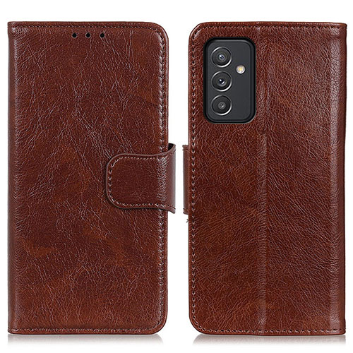 Leather Case Stands Flip Cover Holder N05P for Samsung Galaxy A54 5G Brown