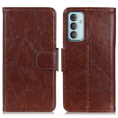 Leather Case Stands Flip Cover Holder N05P for Samsung Galaxy F23 5G Brown