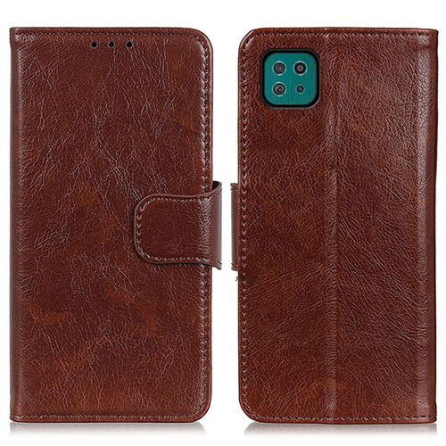 Leather Case Stands Flip Cover Holder N05P for Samsung Galaxy F42 5G Brown