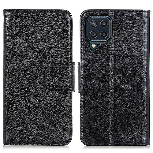 Leather Case Stands Flip Cover Holder N05P for Samsung Galaxy M32 4G Black