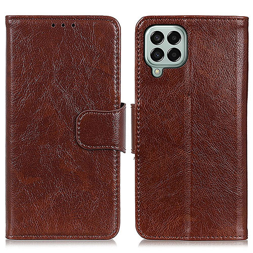 Leather Case Stands Flip Cover Holder N05P for Samsung Galaxy M33 5G Brown