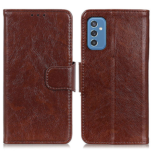 Leather Case Stands Flip Cover Holder N05P for Samsung Galaxy M52 5G Brown