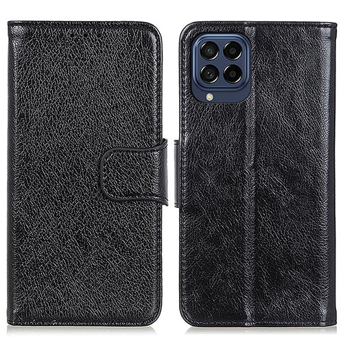 Leather Case Stands Flip Cover Holder N05P for Samsung Galaxy M53 5G Black