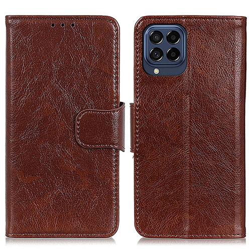 Leather Case Stands Flip Cover Holder N05P for Samsung Galaxy M53 5G Brown