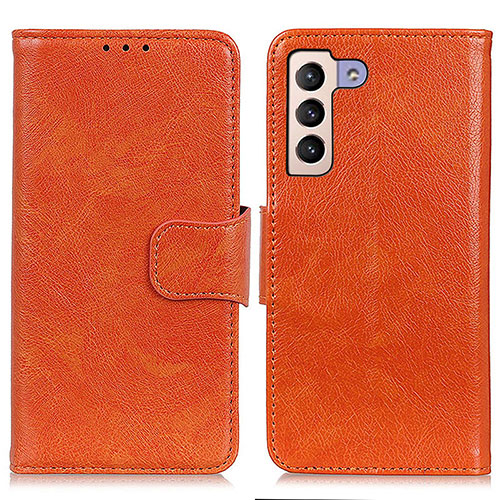 Leather Case Stands Flip Cover Holder N05P for Samsung Galaxy S21 5G Orange