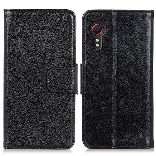 Leather Case Stands Flip Cover Holder N05P for Samsung Galaxy XCover 5 SM-G525F Black