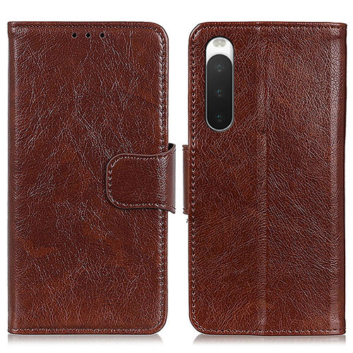 Leather Case Stands Flip Cover Holder N05P for Sony Xperia 10 IV Brown