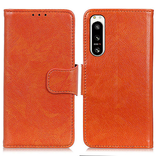 Leather Case Stands Flip Cover Holder N05P for Sony Xperia 5 IV Orange