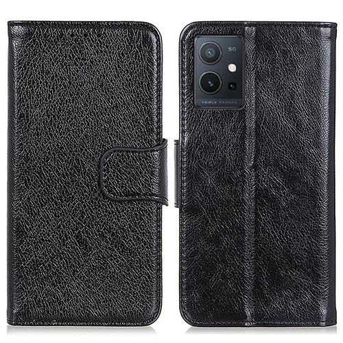 Leather Case Stands Flip Cover Holder N05P for Vivo T1 5G India Black