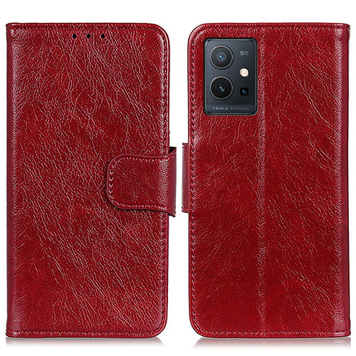 Leather Case Stands Flip Cover Holder N05P for Vivo T1 5G India Red