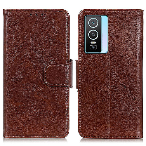 Leather Case Stands Flip Cover Holder N05P for Vivo Y74s 5G Brown