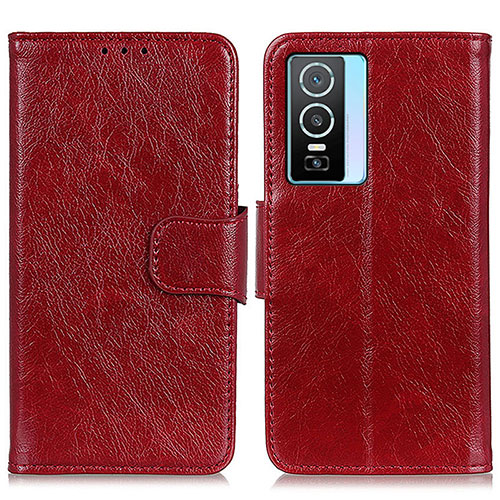 Leather Case Stands Flip Cover Holder N05P for Vivo Y74s 5G Red