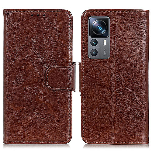 Leather Case Stands Flip Cover Holder N05P for Xiaomi Mi 12T 5G Brown