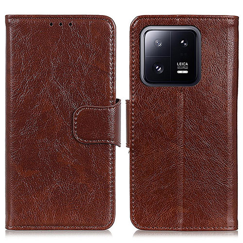 Leather Case Stands Flip Cover Holder N05P for Xiaomi Mi 13 Pro 5G Brown