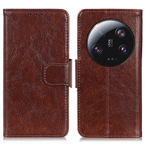 Leather Case Stands Flip Cover Holder N05P for Xiaomi Mi 13 Ultra 5G Brown