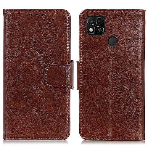 Leather Case Stands Flip Cover Holder N05P for Xiaomi POCO C3 Brown