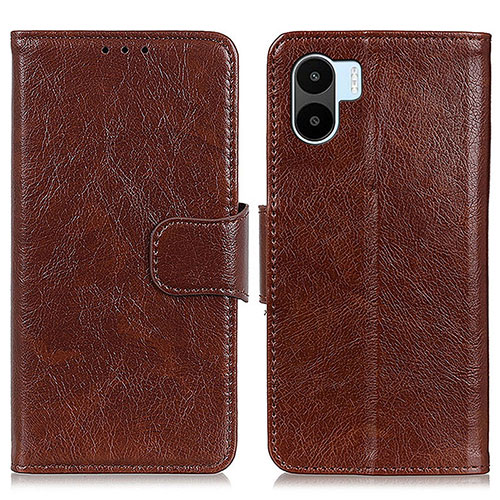 Leather Case Stands Flip Cover Holder N05P for Xiaomi Poco C50 Brown