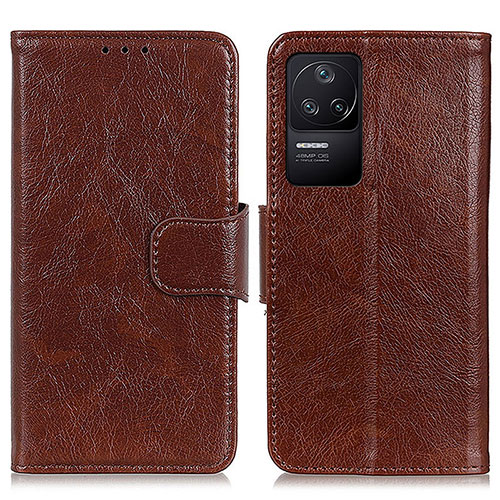 Leather Case Stands Flip Cover Holder N05P for Xiaomi Poco F4 5G Brown