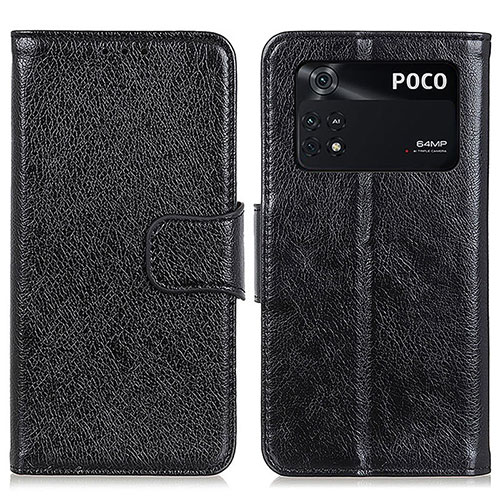 Leather Case Stands Flip Cover Holder N05P for Xiaomi Poco M4 Pro 4G Black