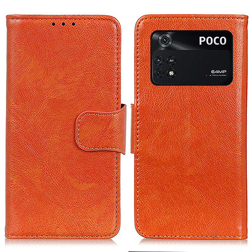 Leather Case Stands Flip Cover Holder N05P for Xiaomi Poco M4 Pro 4G Orange