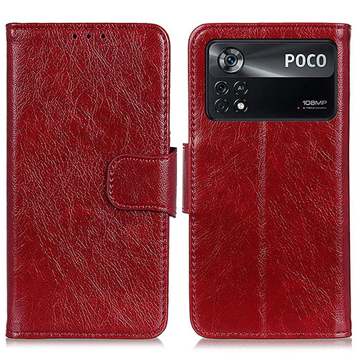 Leather Case Stands Flip Cover Holder N05P for Xiaomi Poco X4 Pro 5G Red