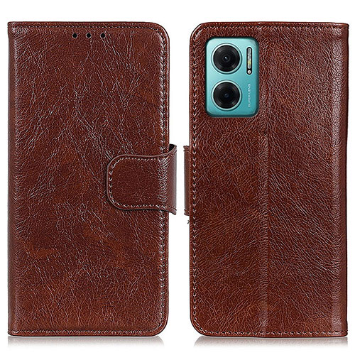 Leather Case Stands Flip Cover Holder N05P for Xiaomi Redmi 10 5G Brown