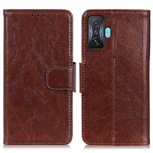 Leather Case Stands Flip Cover Holder N05P for Xiaomi Redmi K50 Gaming AMG F1 5G Brown