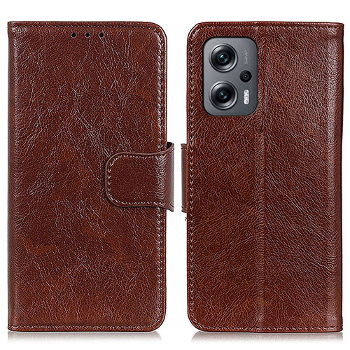 Leather Case Stands Flip Cover Holder N05P for Xiaomi Redmi Note 11T Pro+ Plus 5G Brown