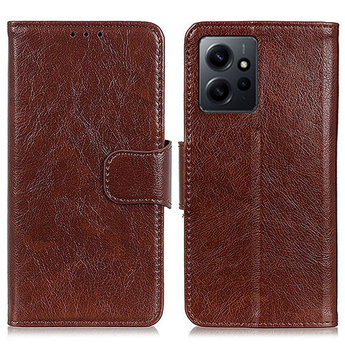 Leather Case Stands Flip Cover Holder N05P for Xiaomi Redmi Note 12 4G Brown