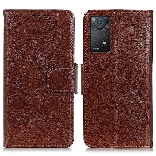 Leather Case Stands Flip Cover Holder N05P for Xiaomi Redmi Note 12 Pro 4G Brown