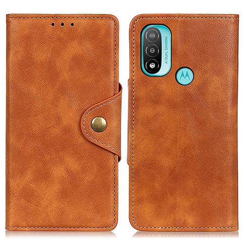Leather Case Stands Flip Cover Holder N06P for Motorola Moto E30 Brown