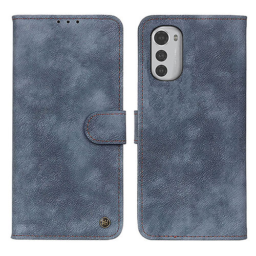Leather Case Stands Flip Cover Holder N06P for Motorola Moto E32s Blue