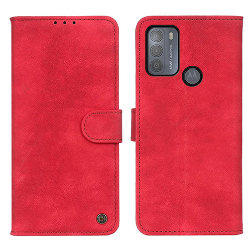 Leather Case Stands Flip Cover Holder N06P for Motorola Moto G50 Red