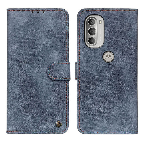 Leather Case Stands Flip Cover Holder N06P for Motorola Moto G51 5G Blue