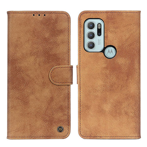 Leather Case Stands Flip Cover Holder N06P for Motorola Moto G60s Brown