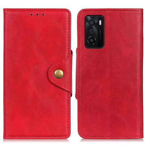 Leather Case Stands Flip Cover Holder N06P for Oppo A55S 5G Red