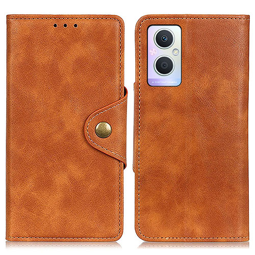 Leather Case Stands Flip Cover Holder N06P for Oppo A96 5G Brown