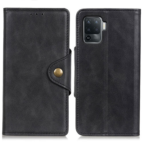 Leather Case Stands Flip Cover Holder N06P for Oppo Reno5 F Black