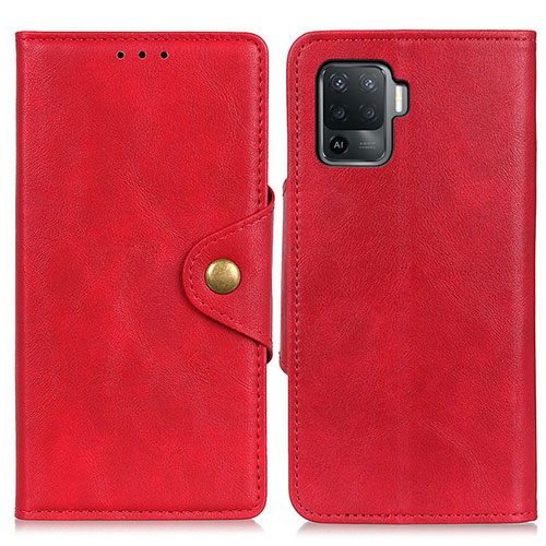 Leather Case Stands Flip Cover Holder N06P for Oppo Reno5 F Red