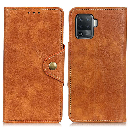 Leather Case Stands Flip Cover Holder N06P for Oppo Reno5 Lite Brown